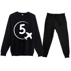 K.i.d.s Five 5 year old birthday Airplane shirt. Boy 5th birthday Premium Crewneck Sweatsuit Set