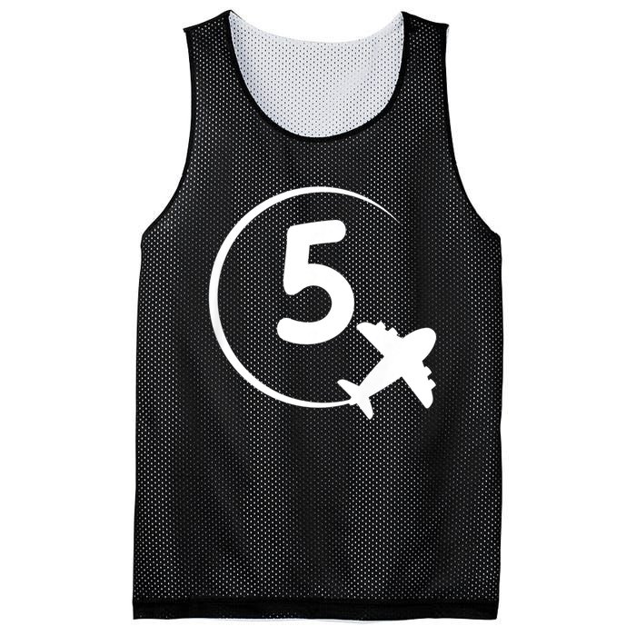 K.i.d.s Five 5 year old birthday Airplane shirt. Boy 5th birthday Mesh Reversible Basketball Jersey Tank