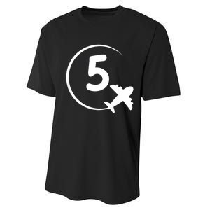 K.i.d.s Five 5 year old birthday Airplane shirt. Boy 5th birthday Performance Sprint T-Shirt