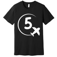 K.i.d.s Five 5 year old birthday Airplane shirt. Boy 5th birthday Premium T-Shirt