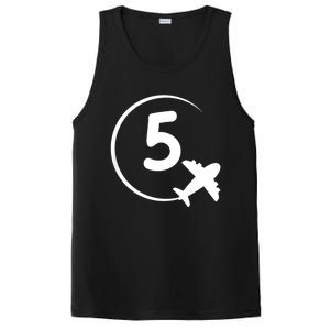 K.i.d.s Five 5 year old birthday Airplane shirt. Boy 5th birthday PosiCharge Competitor Tank