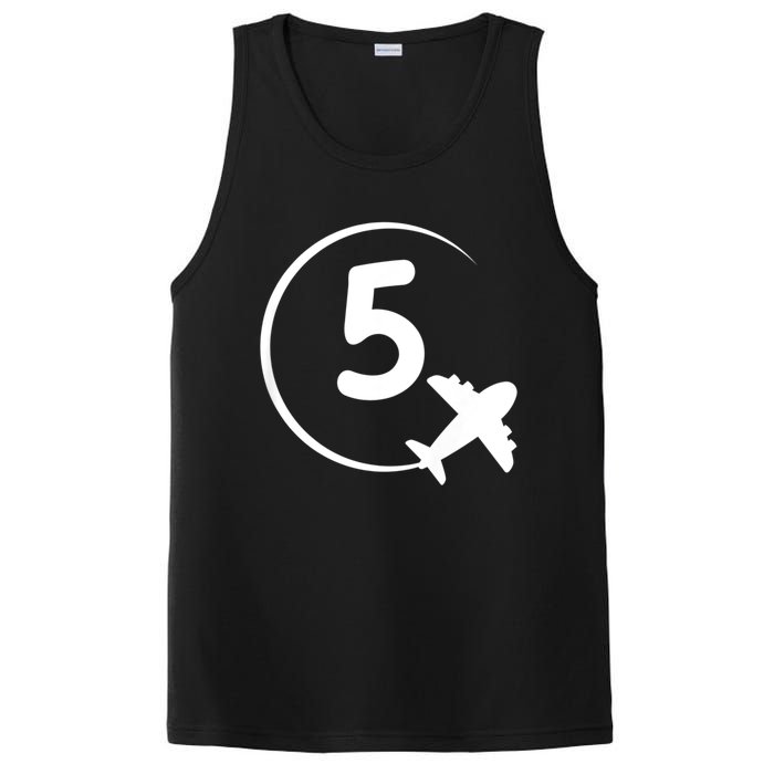 K.i.d.s Five 5 year old birthday Airplane shirt. Boy 5th birthday PosiCharge Competitor Tank