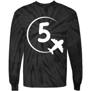 K.i.d.s Five 5 year old birthday Airplane shirt. Boy 5th birthday Tie-Dye Long Sleeve Shirt