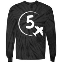 K.i.d.s Five 5 year old birthday Airplane shirt. Boy 5th birthday Tie-Dye Long Sleeve Shirt