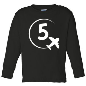 K.i.d.s Five 5 year old birthday Airplane shirt. Boy 5th birthday Toddler Long Sleeve Shirt