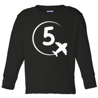 K.i.d.s Five 5 year old birthday Airplane shirt. Boy 5th birthday Toddler Long Sleeve Shirt