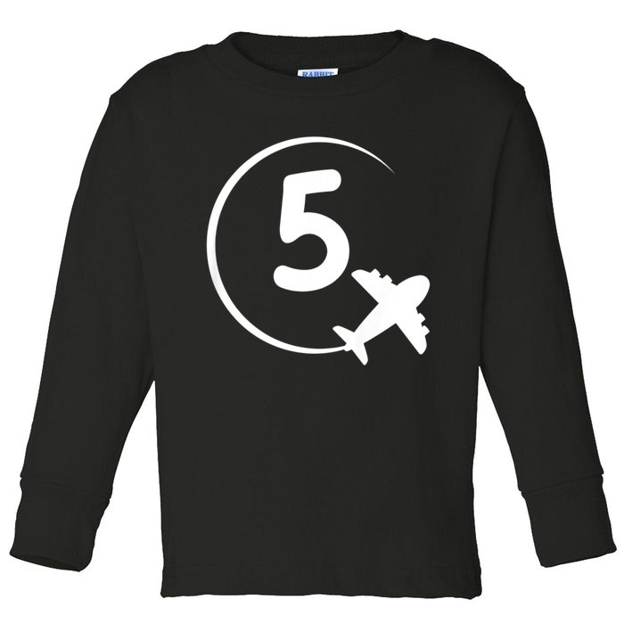 K.i.d.s Five 5 year old birthday Airplane shirt. Boy 5th birthday Toddler Long Sleeve Shirt