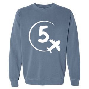 K.i.d.s Five 5 year old birthday Airplane shirt. Boy 5th birthday Garment-Dyed Sweatshirt