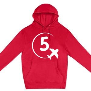 K.i.d.s Five 5 year old birthday Airplane shirt. Boy 5th birthday Premium Pullover Hoodie