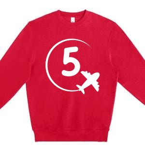 K.i.d.s Five 5 year old birthday Airplane shirt. Boy 5th birthday Premium Crewneck Sweatshirt