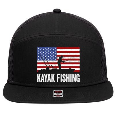 Kayaking Funny American Flag Angler Kayak Fishing 7 Panel Mesh Trucker Snapback Hat