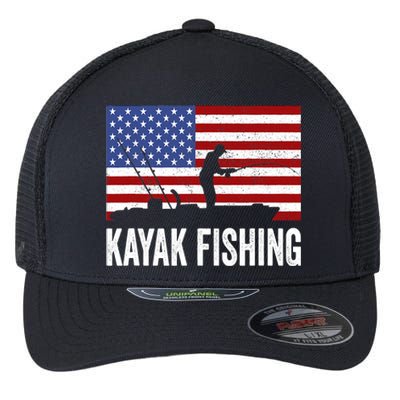 Kayaking Funny American Flag Angler Kayak Fishing Flexfit Unipanel Trucker Cap