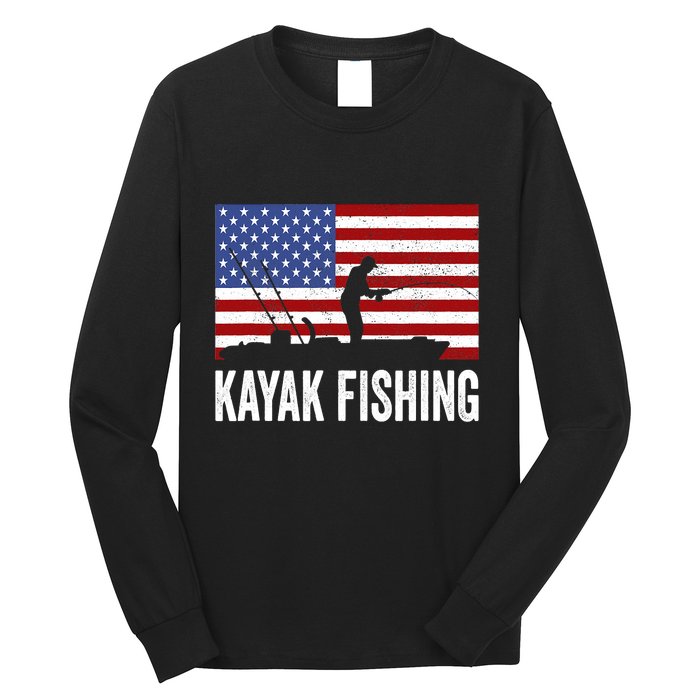 Kayaking Funny American Flag Angler Kayak Fishing Long Sleeve Shirt