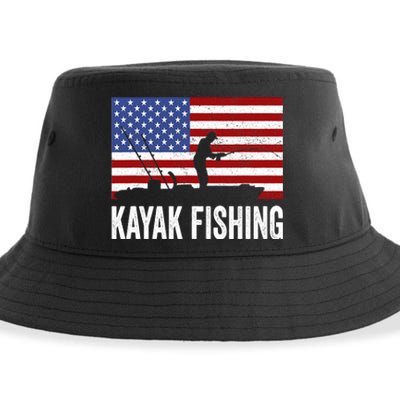 Kayaking Funny American Flag Angler Kayak Fishing Sustainable Bucket Hat