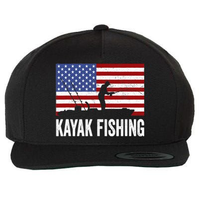 Kayaking Funny American Flag Angler Kayak Fishing Wool Snapback Cap