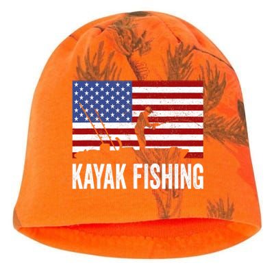 Kayaking Funny American Flag Angler Kayak Fishing Kati - Camo Knit Beanie