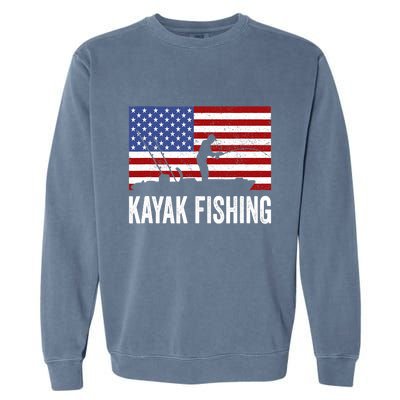 Kayaking Funny American Flag Angler Kayak Fishing Garment-Dyed Sweatshirt