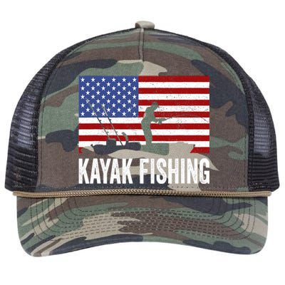 Kayaking Funny American Flag Angler Kayak Fishing Retro Rope Trucker Hat Cap