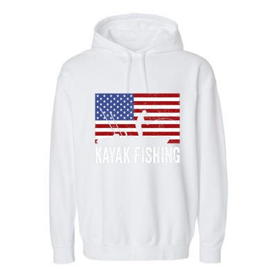 Kayaking Funny American Flag Angler Kayak Fishing Garment-Dyed Fleece Hoodie