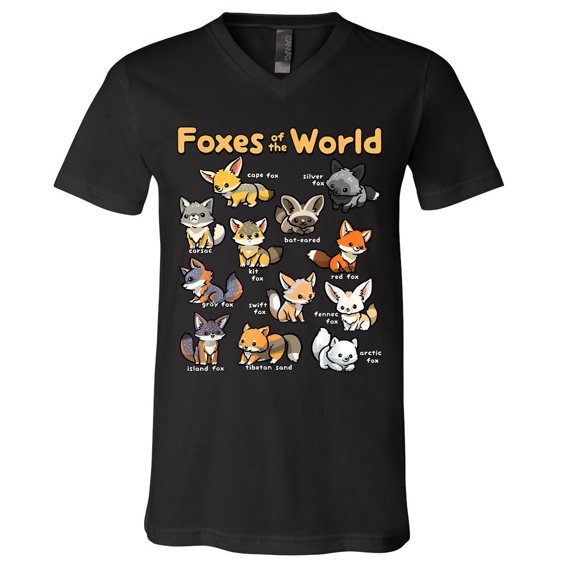 Kawaii Fox Animals Of The World Educational Animal Fox Lover V-Neck T-Shirt