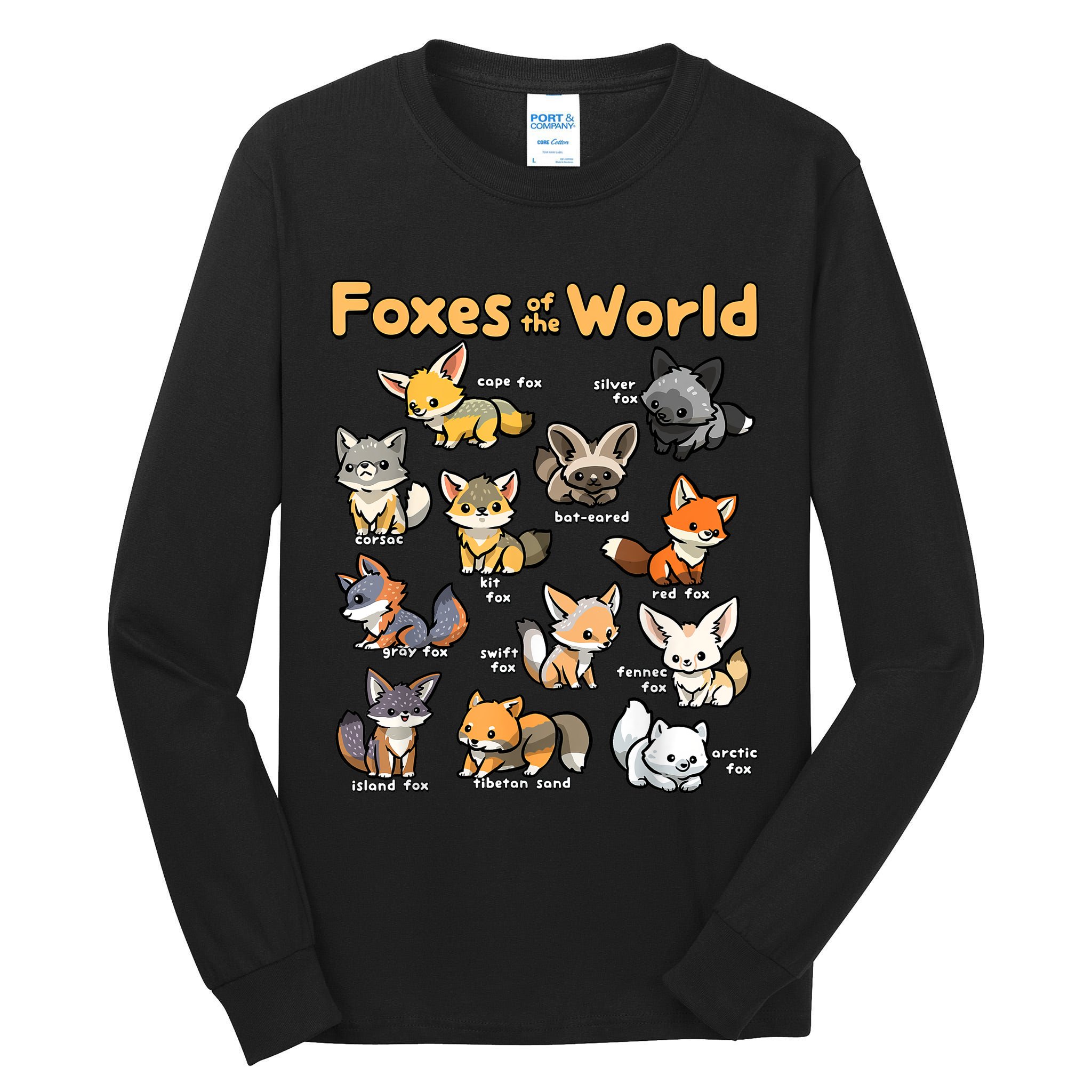 Kawaii Fox Animals Of The World Educational Animal Fox Lover Tall Long Sleeve T-Shirt