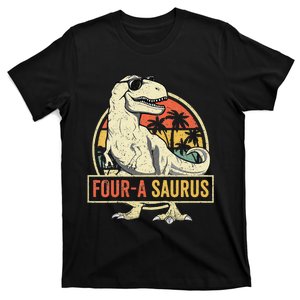 Kids Four A Saurus Birthday T Rex 4 Year Old Dino 4th Dinosaur T-Shirt