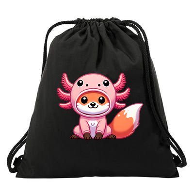 Kawaii Fox Axolotl Costume Drawstring Bag
