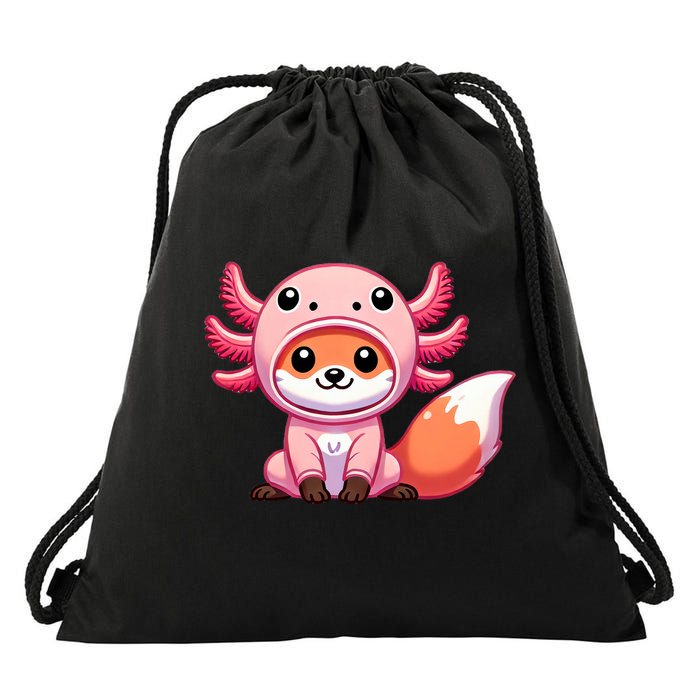 Kawaii Fox Axolotl Costume Drawstring Bag