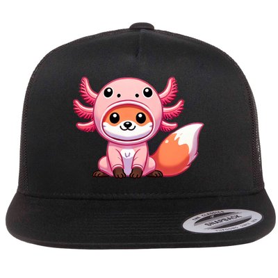 Kawaii Fox Axolotl Costume Flat Bill Trucker Hat