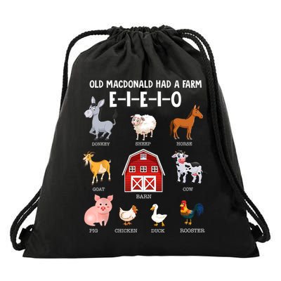 Kids Farm Animals Old MacDonald Had A Farm E I E I O Drawstring Bag