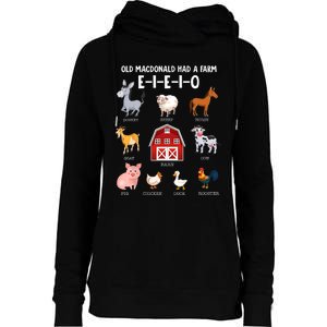 Kids Farm Animals Old MacDonald Had A Farm E I E I O Womens Funnel Neck Pullover Hood