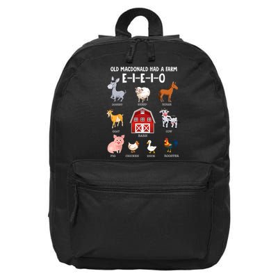 Kids Farm Animals Old MacDonald Had A Farm E I E I O 16 in Basic Backpack