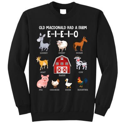 Kids Farm Animals Old MacDonald Had A Farm E I E I O Tall Sweatshirt