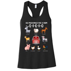 Kids Farm Animals Old MacDonald Had A Farm E I E I O Women's Racerback Tank