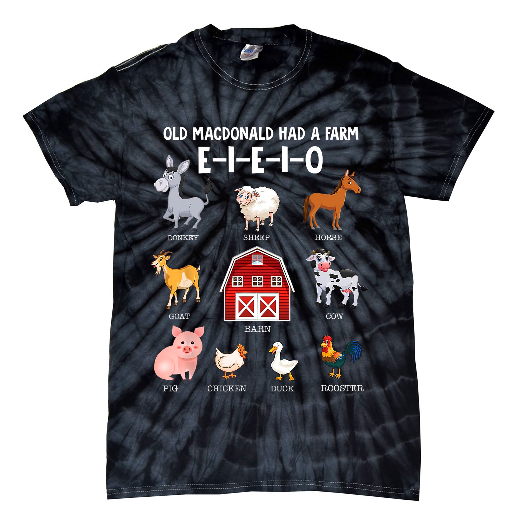Kids Farm Animals Old MacDonald Had A Farm E I E I O Tie-Dye T-Shirt