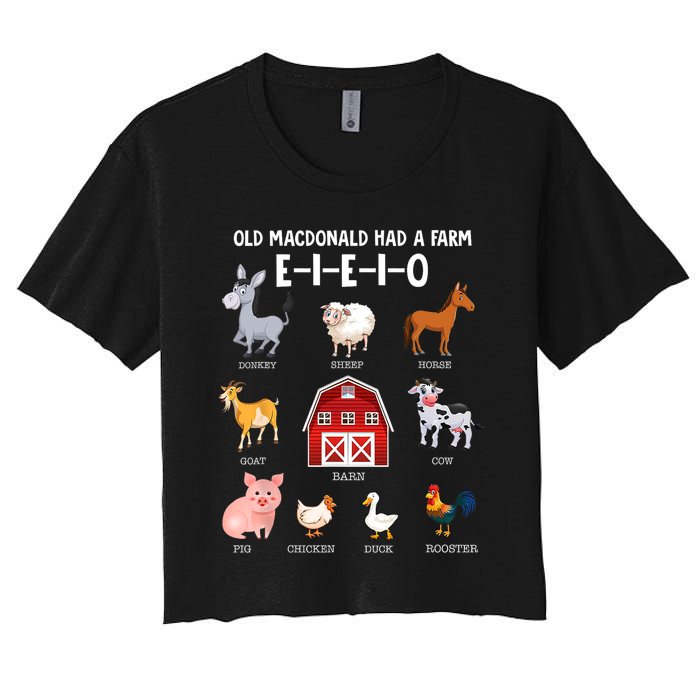 Kids Farm Animals Old MacDonald Had A Farm E I E I O Women's Crop Top Tee