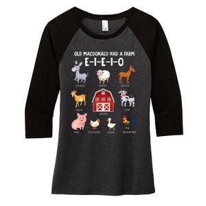 Kids Farm Animals Old MacDonald Had A Farm E I E I O Women's Tri-Blend 3/4-Sleeve Raglan Shirt