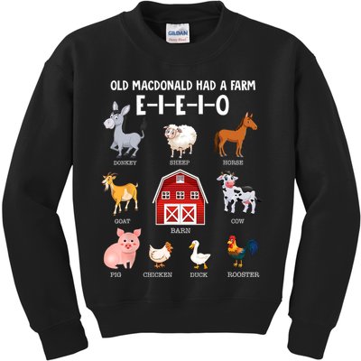 Kids Farm Animals Old MacDonald Had A Farm E I E I O Kids Sweatshirt