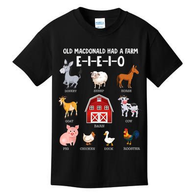 Kids Farm Animals Old MacDonald Had A Farm E I E I O Kids T-Shirt