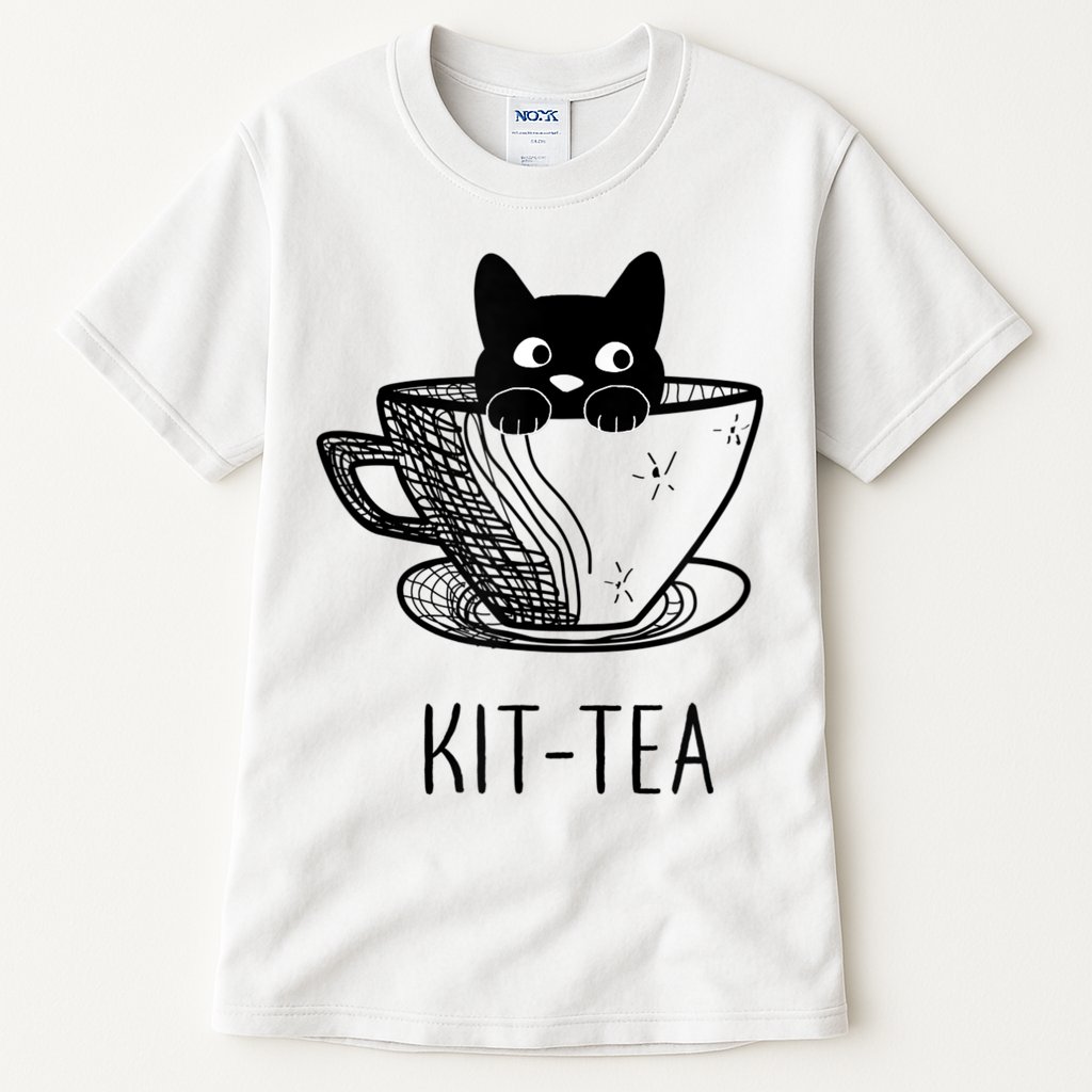 KitTea Funny Cat Lover Gift, Cute Black Cat Tall T-Shirt