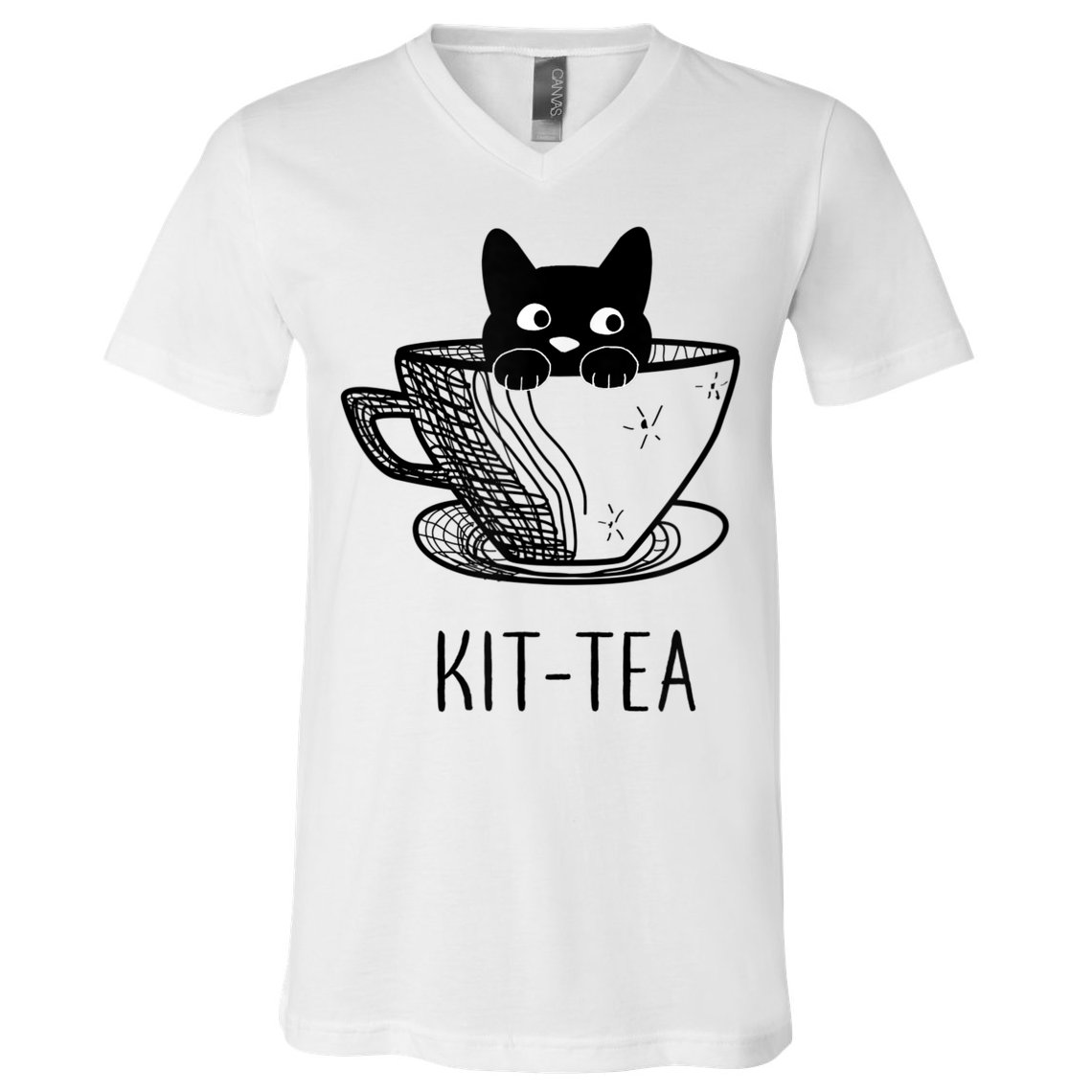 KitTea Funny Cat Lover Gift, Cute Black Cat V-Neck T-Shirt