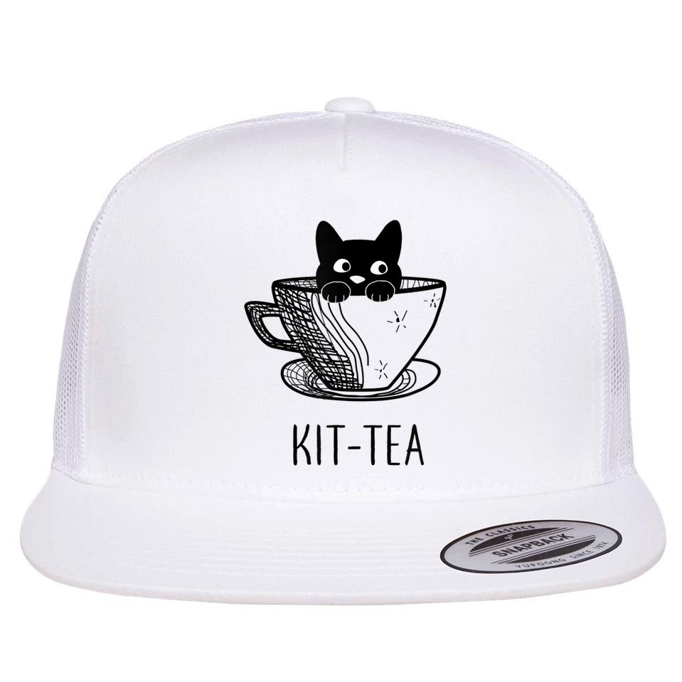KitTea Funny Cat Lover Gift, Cute Black Cat Flat Bill Trucker Hat