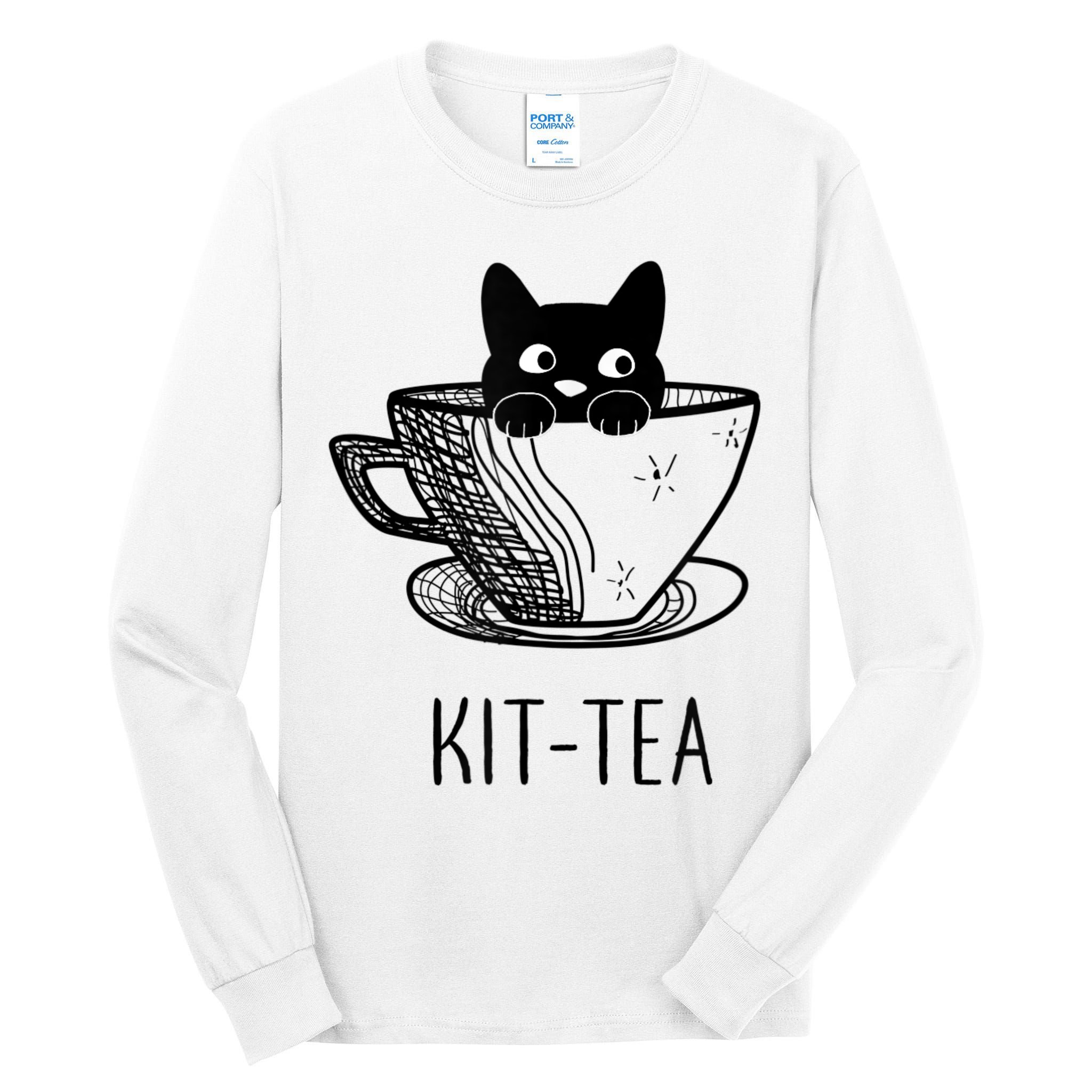 KitTea Funny Cat Lover Gift, Cute Black Cat Tall Long Sleeve T-Shirt