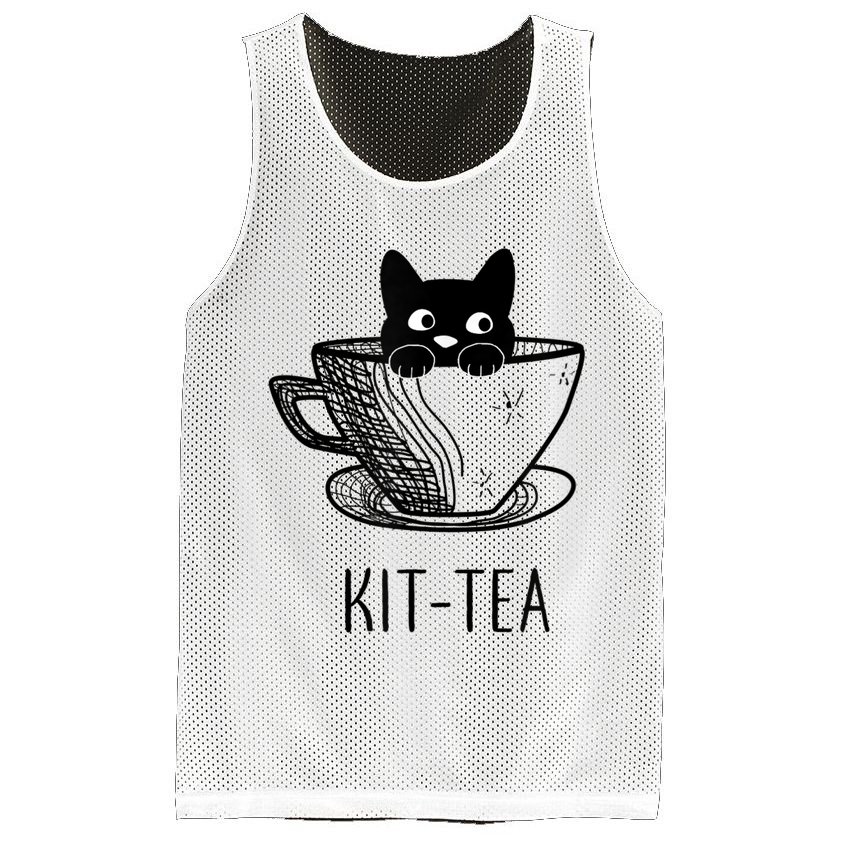 KitTea Funny Cat Lover Gift, Cute Black Cat Mesh Reversible Basketball Jersey Tank