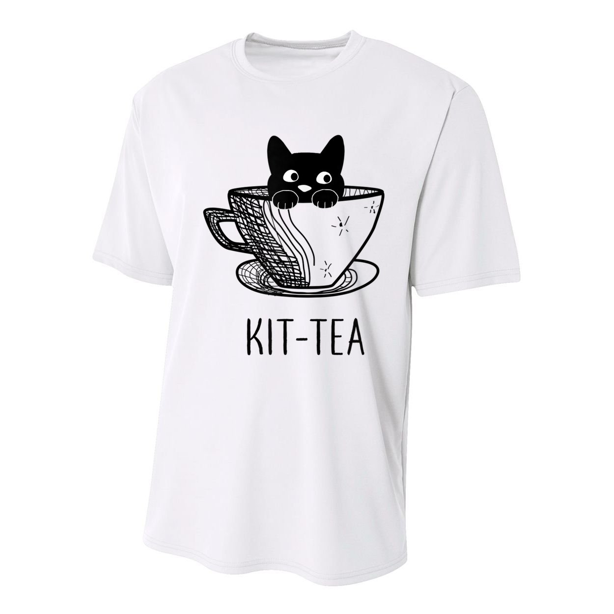KitTea Funny Cat Lover Gift, Cute Black Cat Youth Performance Sprint T-Shirt