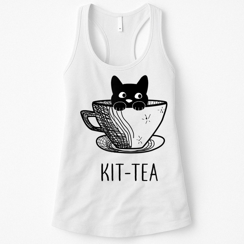KitTea Funny Cat Lover Gift, Cute Black Cat Womens Tank Top
