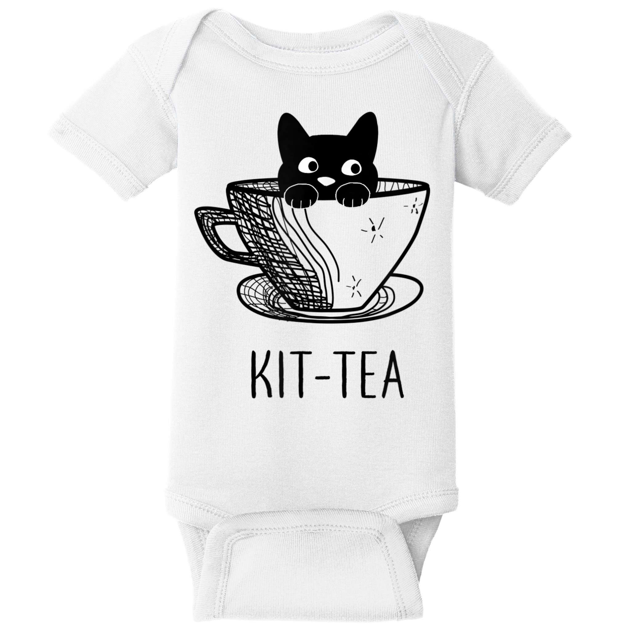 KitTea Funny Cat Lover Gift, Cute Black Cat Baby Bodysuit