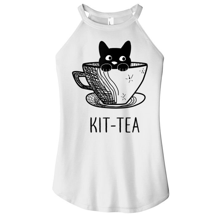 KitTea Funny Cat Lover Gift, Cute Black Cat Women's Perfect Tri Rocker Tank