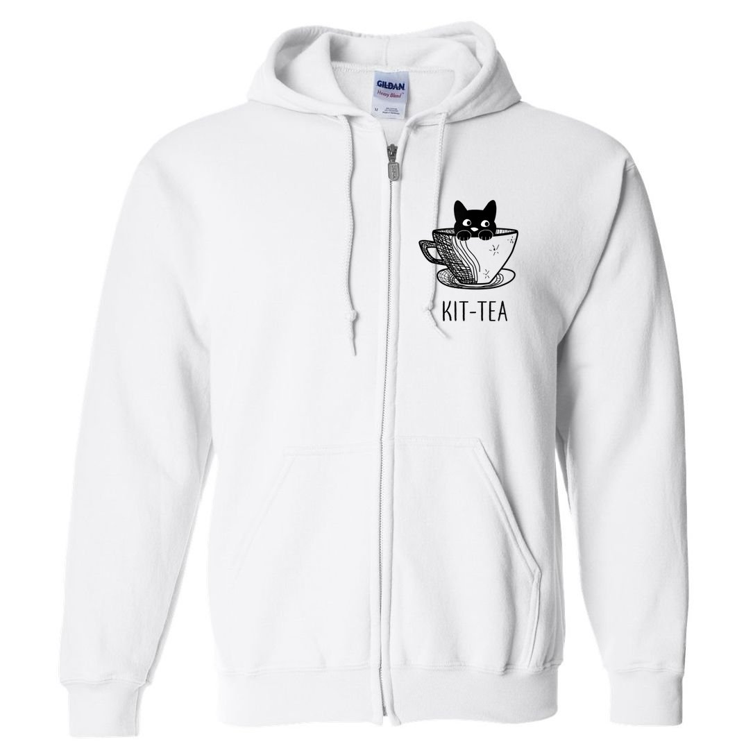 KitTea Funny Cat Lover Gift, Cute Black Cat Full Zip Hoodie