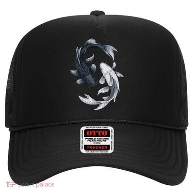 Koi Fish Carp Blossom Flower Pond Japanese Art High Crown Mesh Back Trucker Hat